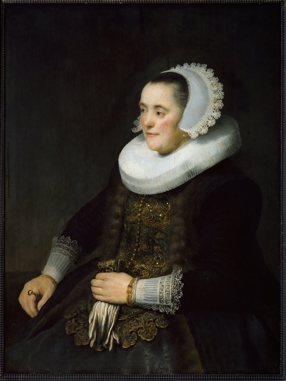 Ritratto di una borghese olandese con colletto e copricapo da Rembrandt van Rijn