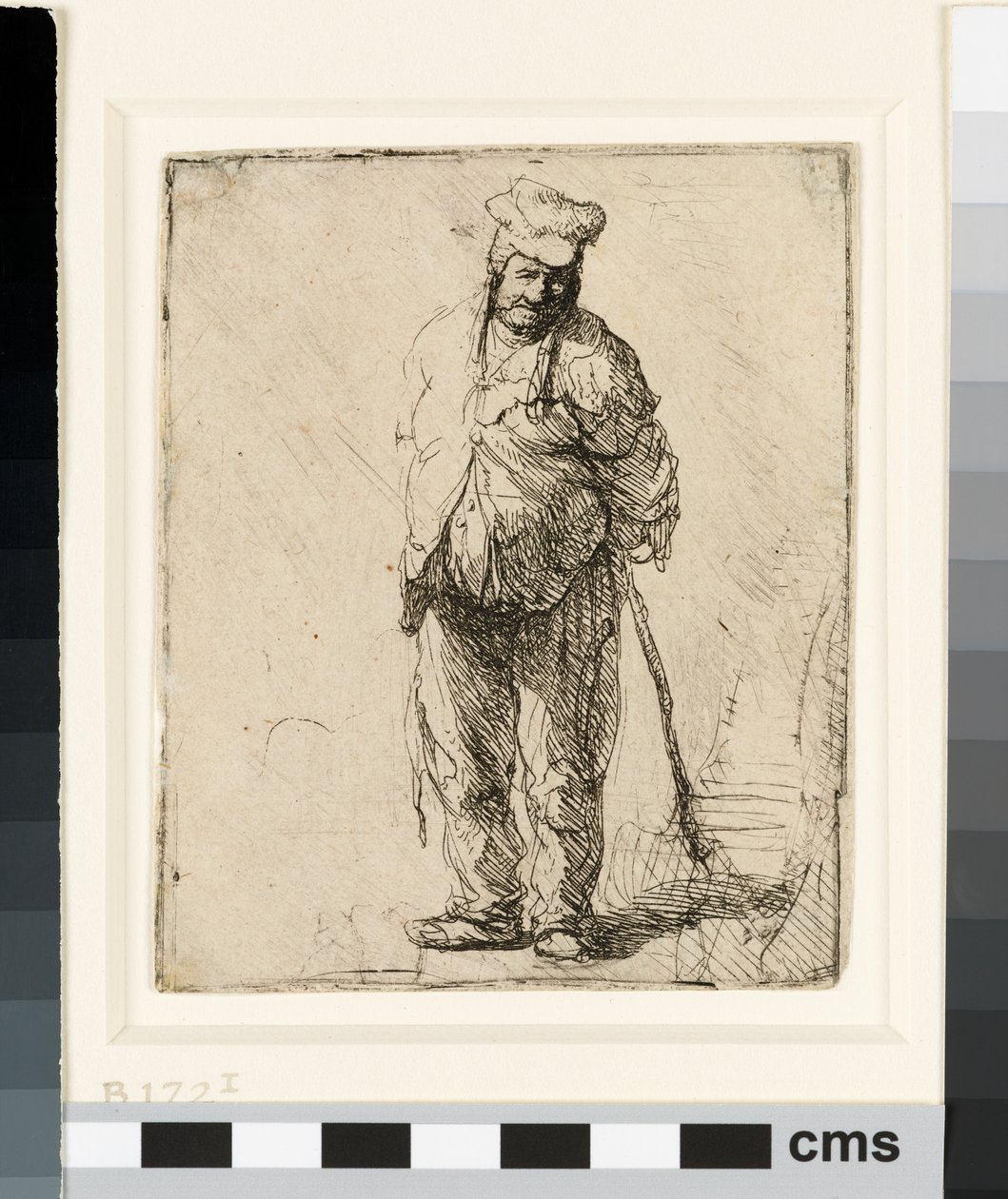 Contadino stracciato con le mani dietro la schiena, che tiene un bastone, c.1630 da Rembrandt van Rijn