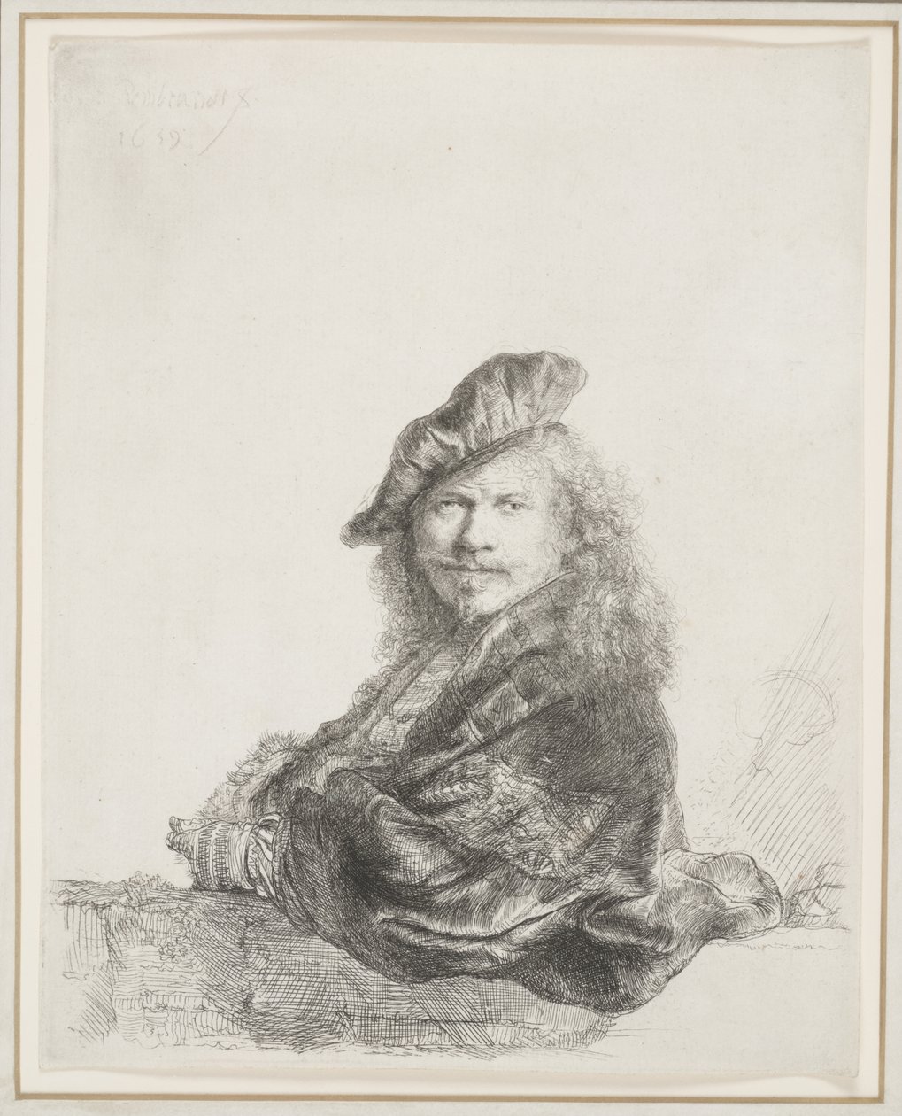 Rembrandt appoggiato a un davanzale di pietra: mezzo busto da Rembrandt van Rijn