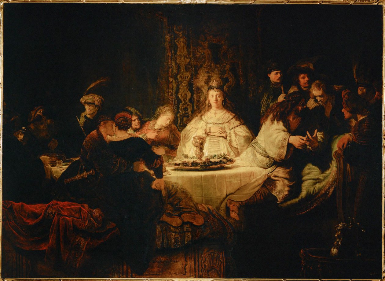 Sansone che pone un indovinello al banchetto di nozze (olio su tela) da Rembrandt Harmensz. van Rijn