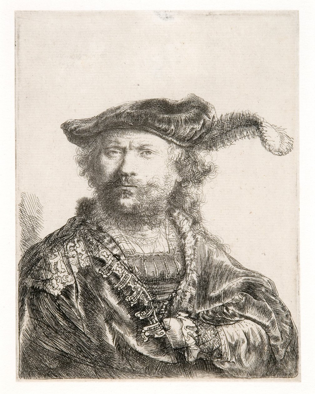 Autoritratto con berretto di velluto e piuma da Rembrandt Harmensz. van Rijn