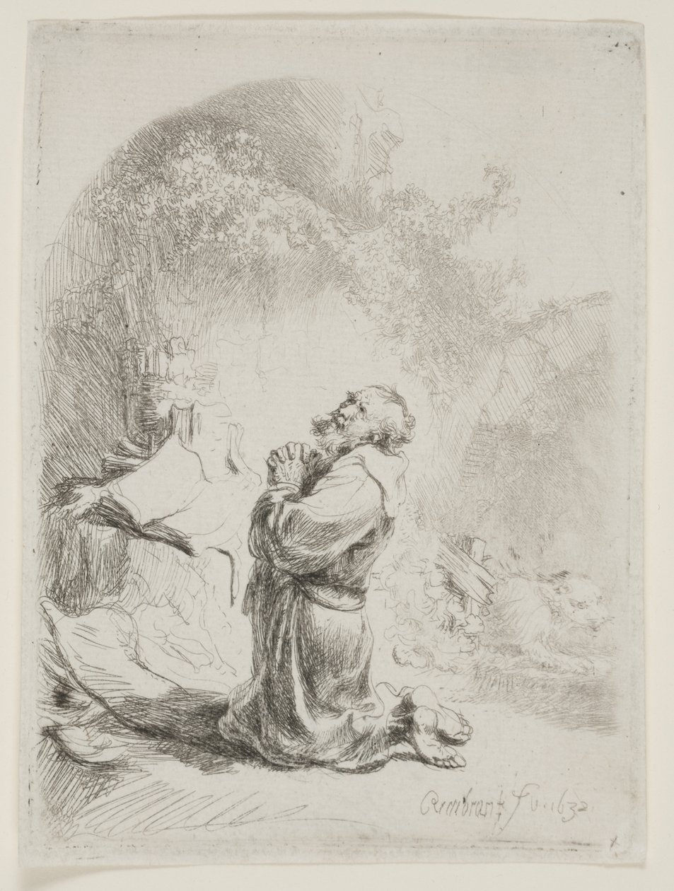San Girolamo in preghiera: stampa ad arco da Rembrandt van Rijn