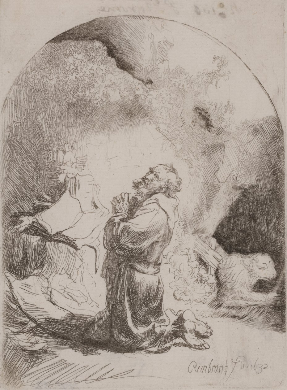 San Girolamo in preghiera: stampa ad arco da Rembrandt van Rijn