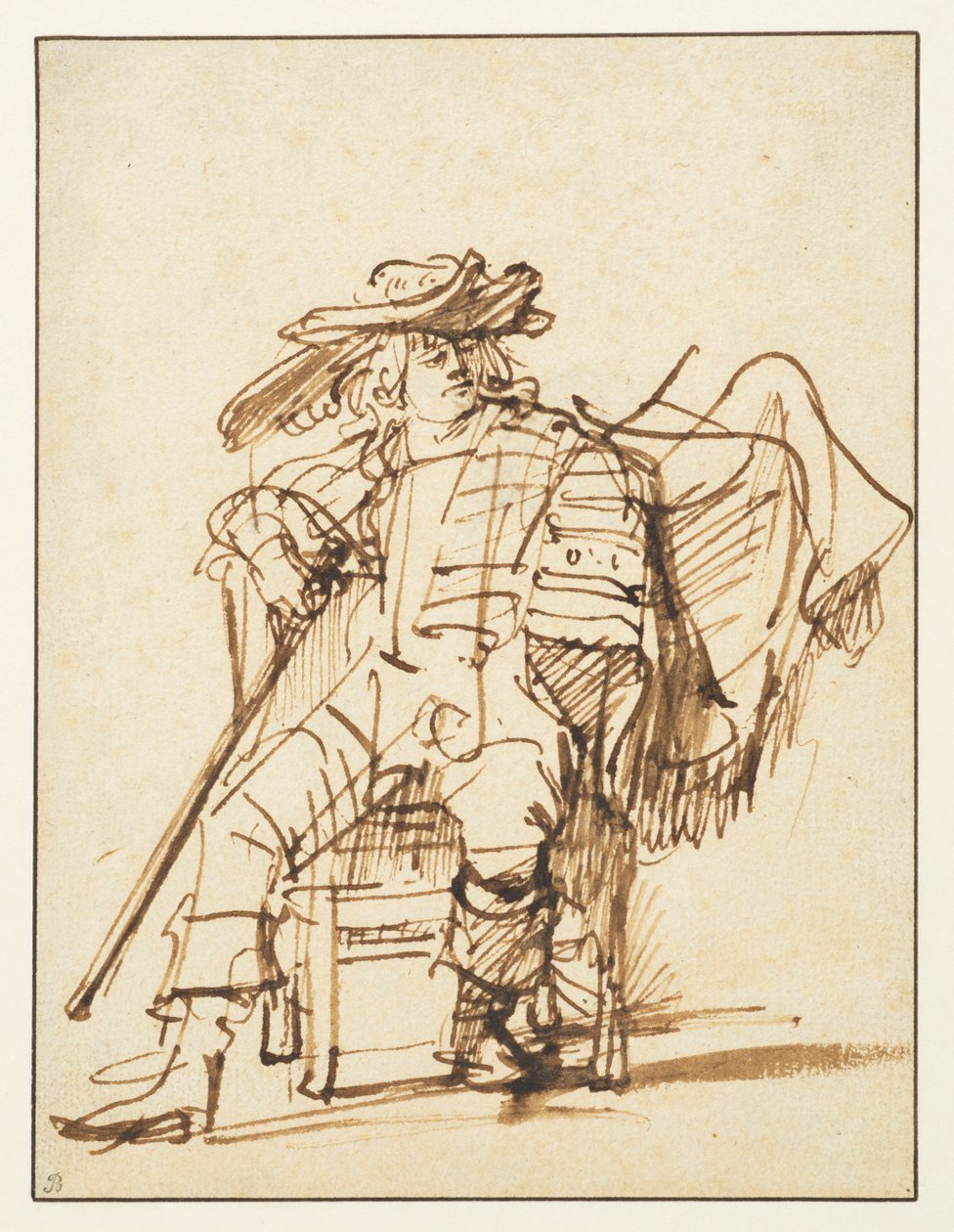 Studio di un attore seduto con cappello piumato - Capitano della Commedia dell
