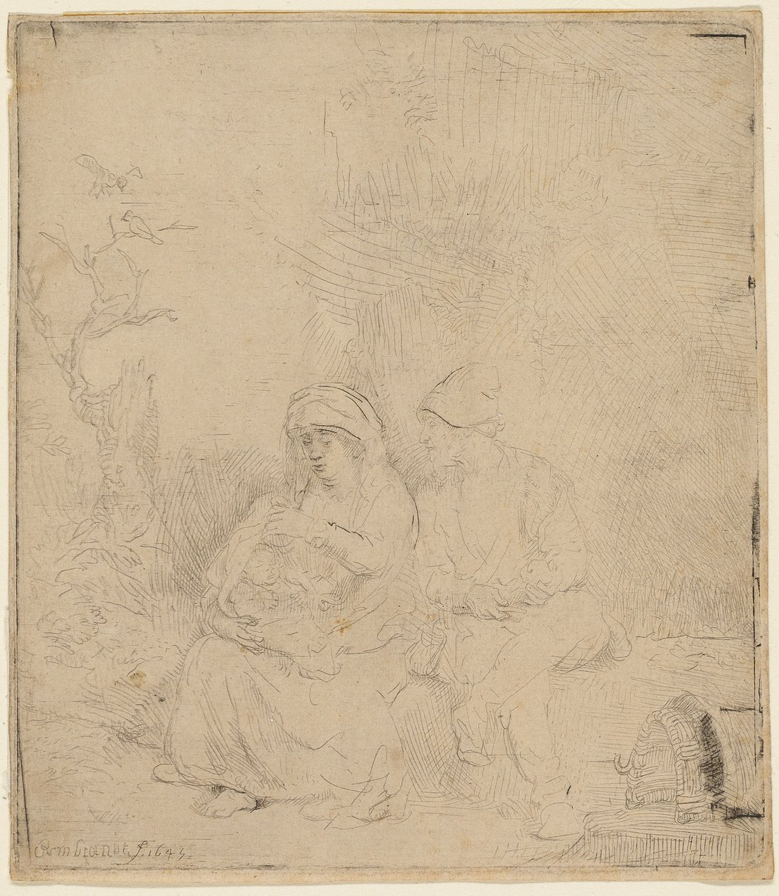 Il Riposo durante la Fuga in Egitto: Leggermente Inciso da Rembrandt Harmensz. van Rijn