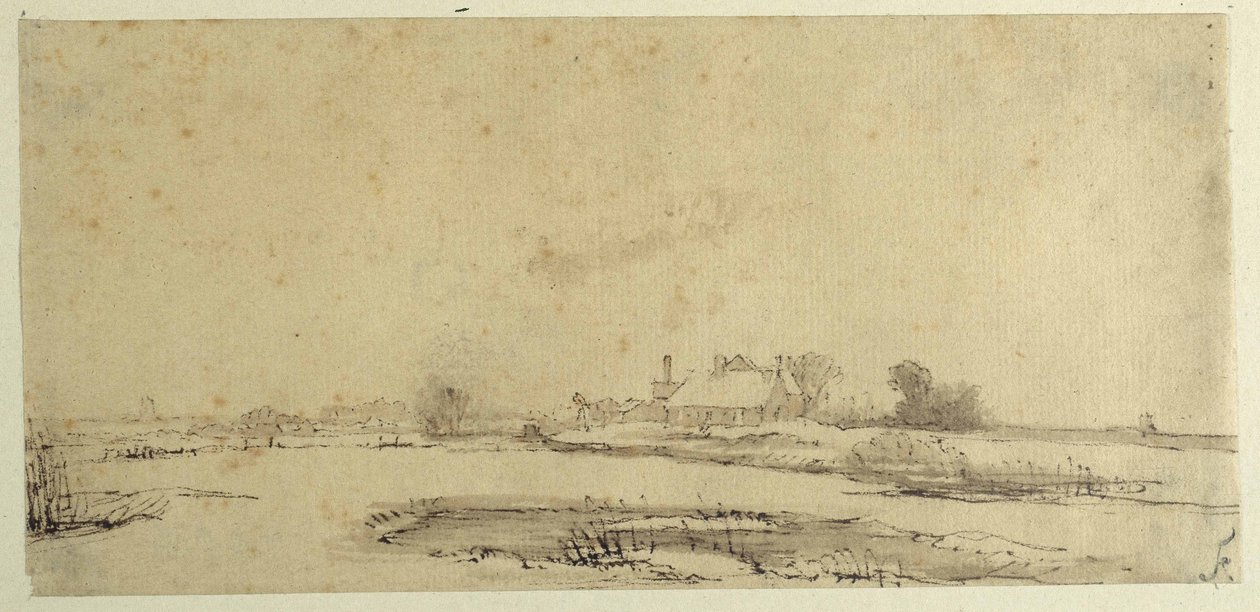 Acqua, prati e una fattoria da Rembrandt Harmensz. van Rijn