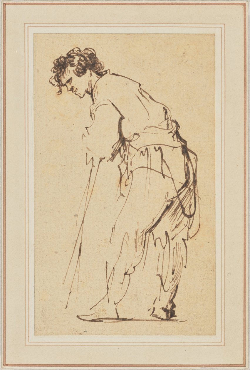 Giovane uomo appoggiato a un bastone da Rembrandt Harmensz. van Rijn