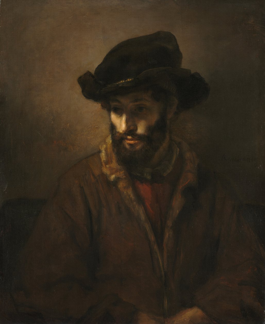 Un uomo barbuto con un cappello da Rembrandt van Rijn