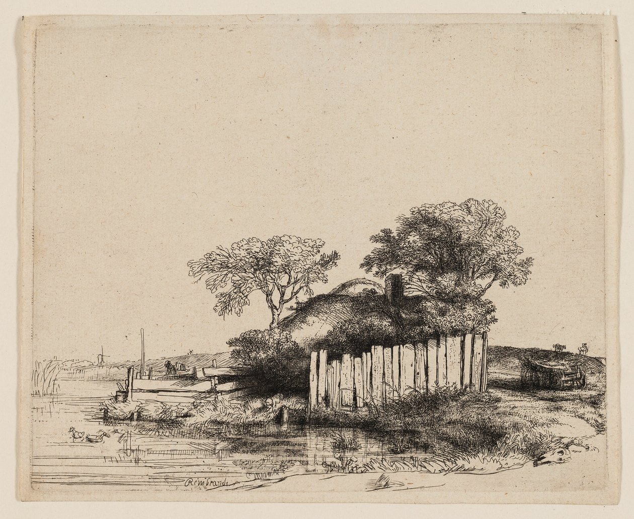 Un cottage con staccionata bianca da Rembrandt van Rijn