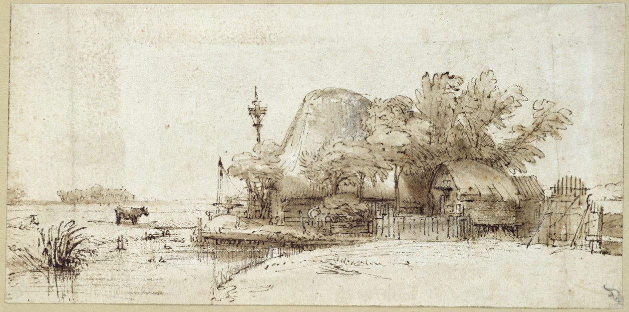 Una fattoria vicino a un ruscello da Rembrandt van Rijn