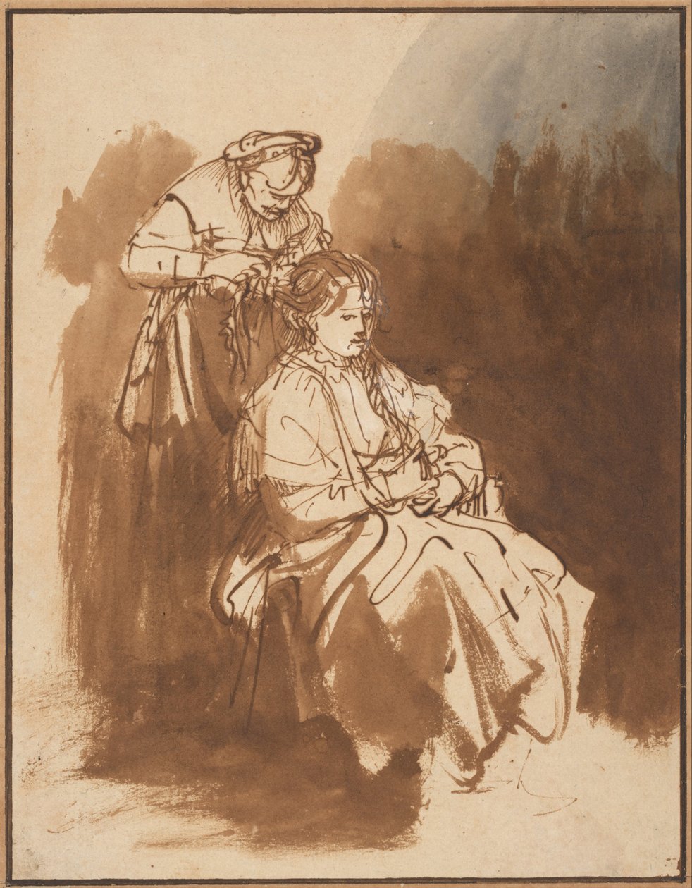 Una giovane donna che si fa intrecciare i capelli, ca 1637 da Rembrandt van Rijn
