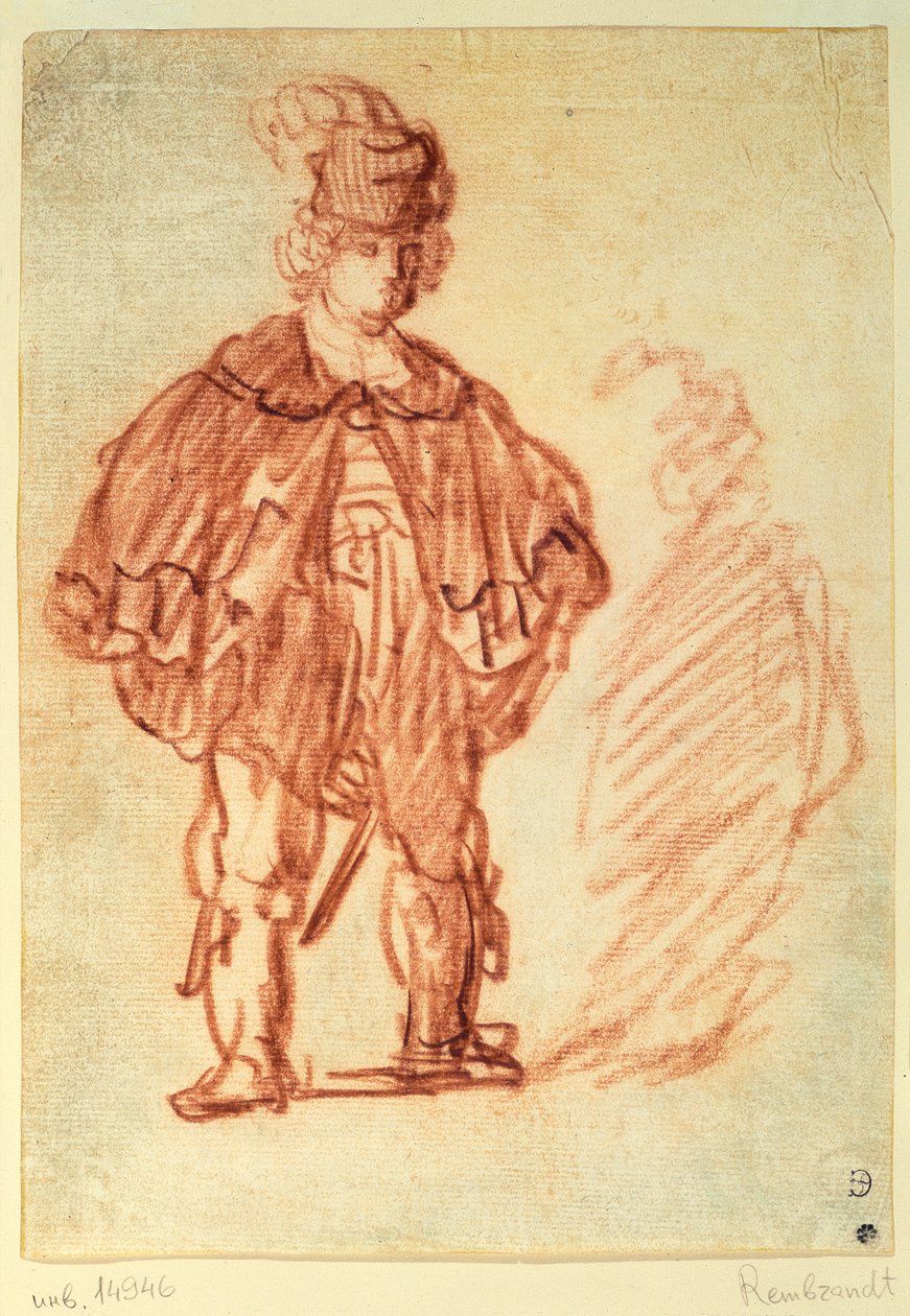 Un attore in piedi da Rembrandt van Rijn