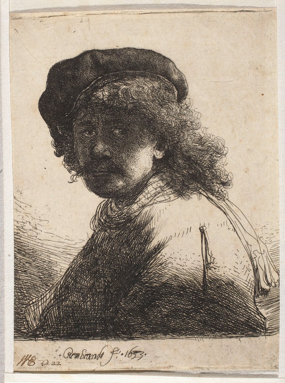 Autoritratto con berretto e scialle da Rembrandt van Rijn