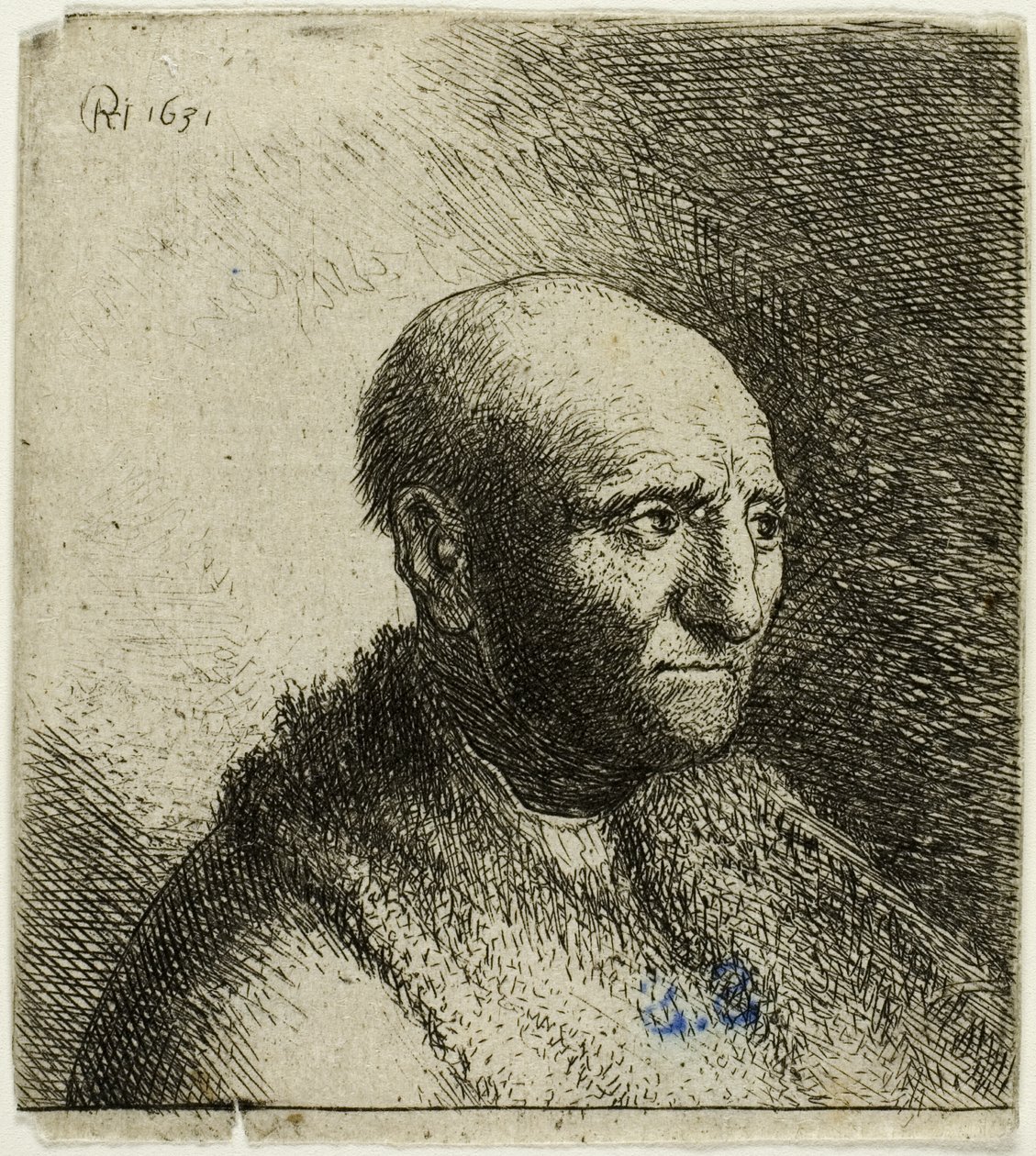 Uomo calvo in pelliccia: busto da Rembrandt van Rijn