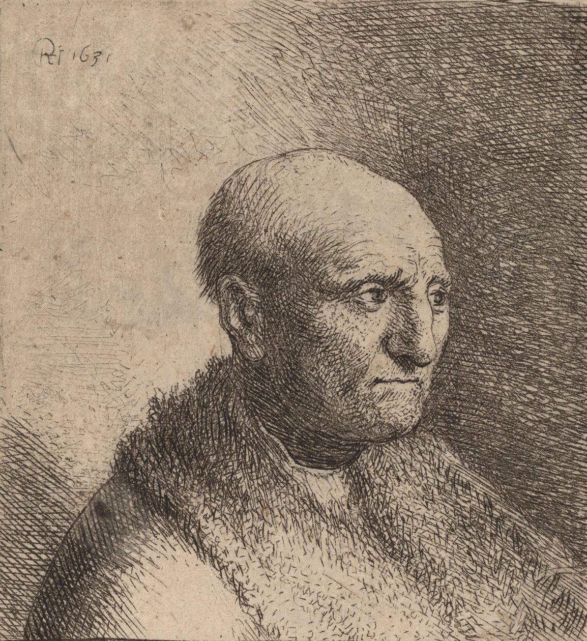 Uomo Calvo in un Mantello di Pelliccia da Rembrandt van Rijn