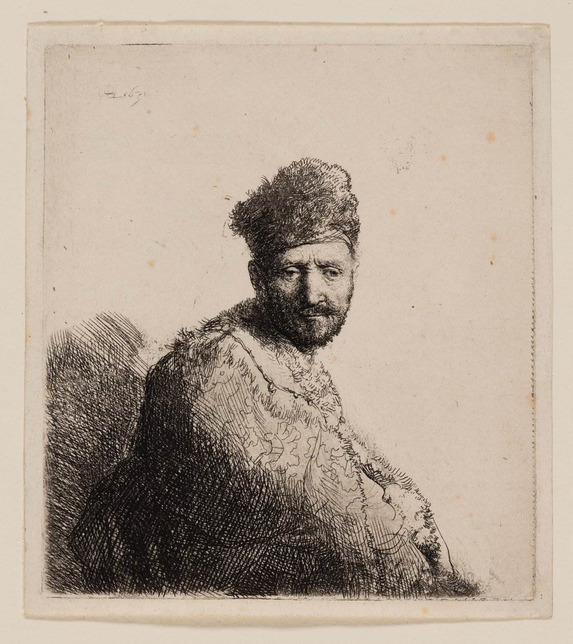 Uomo barbuto, con cappello e veste orientale pelosi da Rembrandt van Rijn