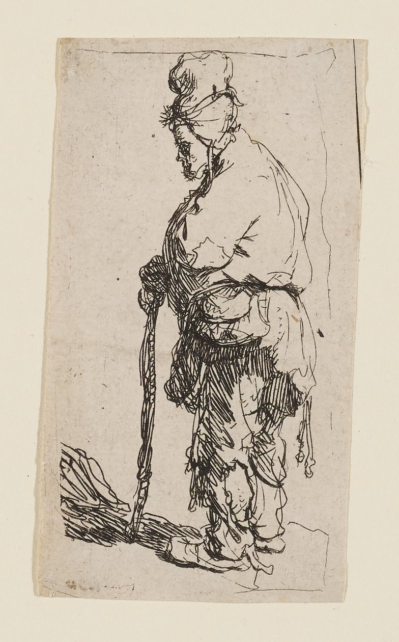 Mendicante appoggiato a un bastone, rivolto a sinistra da Rembrandt van Rijn
