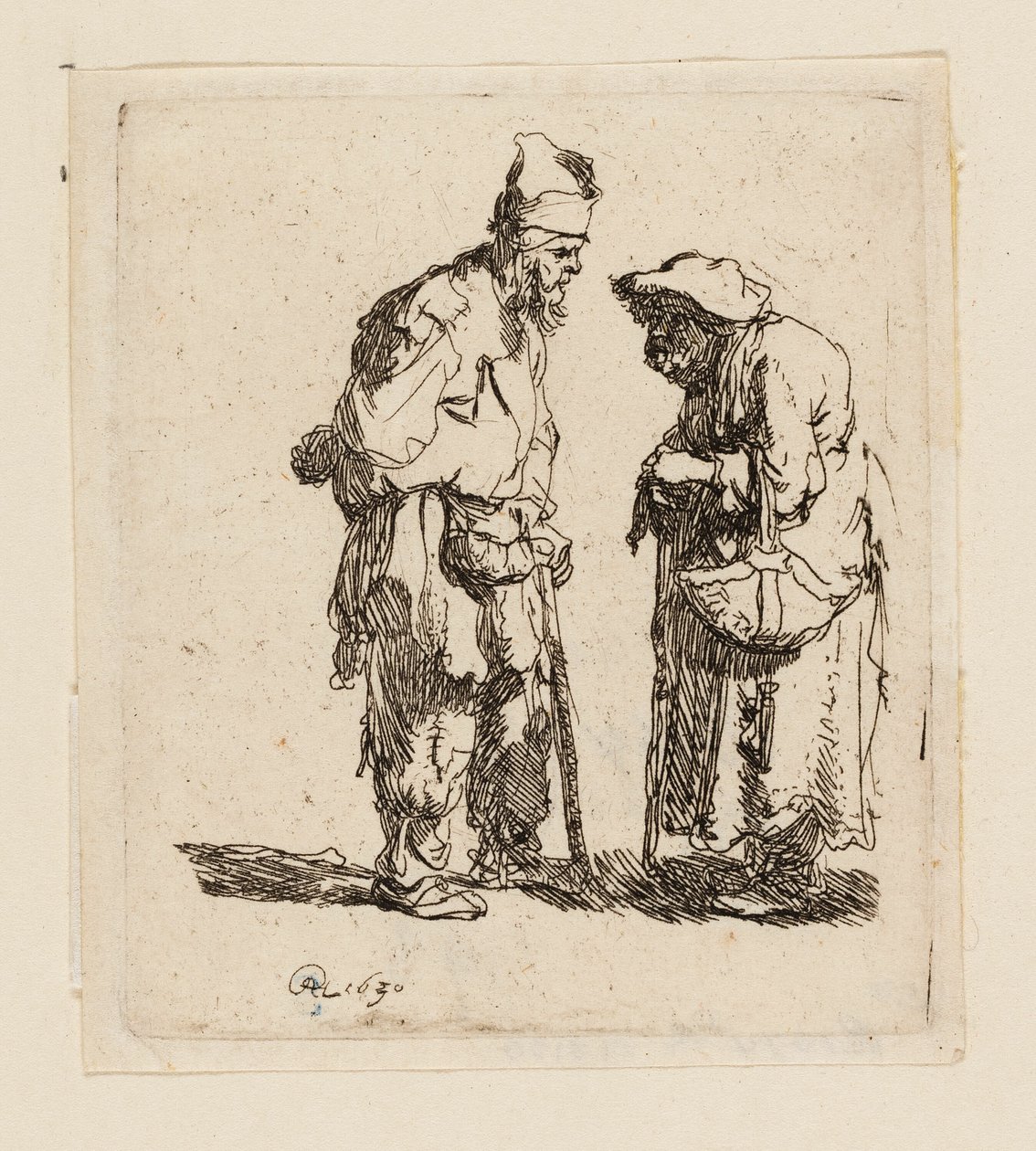 Mendicante uomo e mendicante donna che conversano da Rembrandt van Rijn