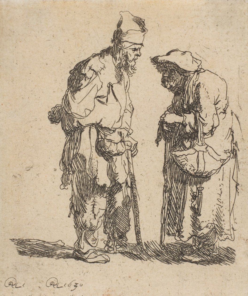 Uomo mendicante e donna mendicante che conversano da Rembrandt van Rijn
