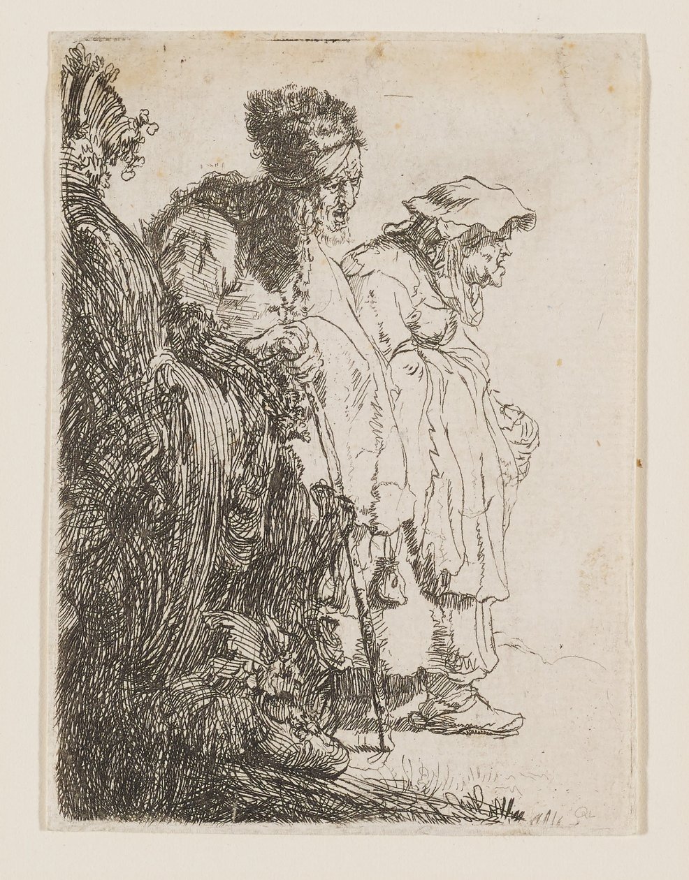 Un mendicante e una mendicante dietro una banca da Rembrandt van Rijn
