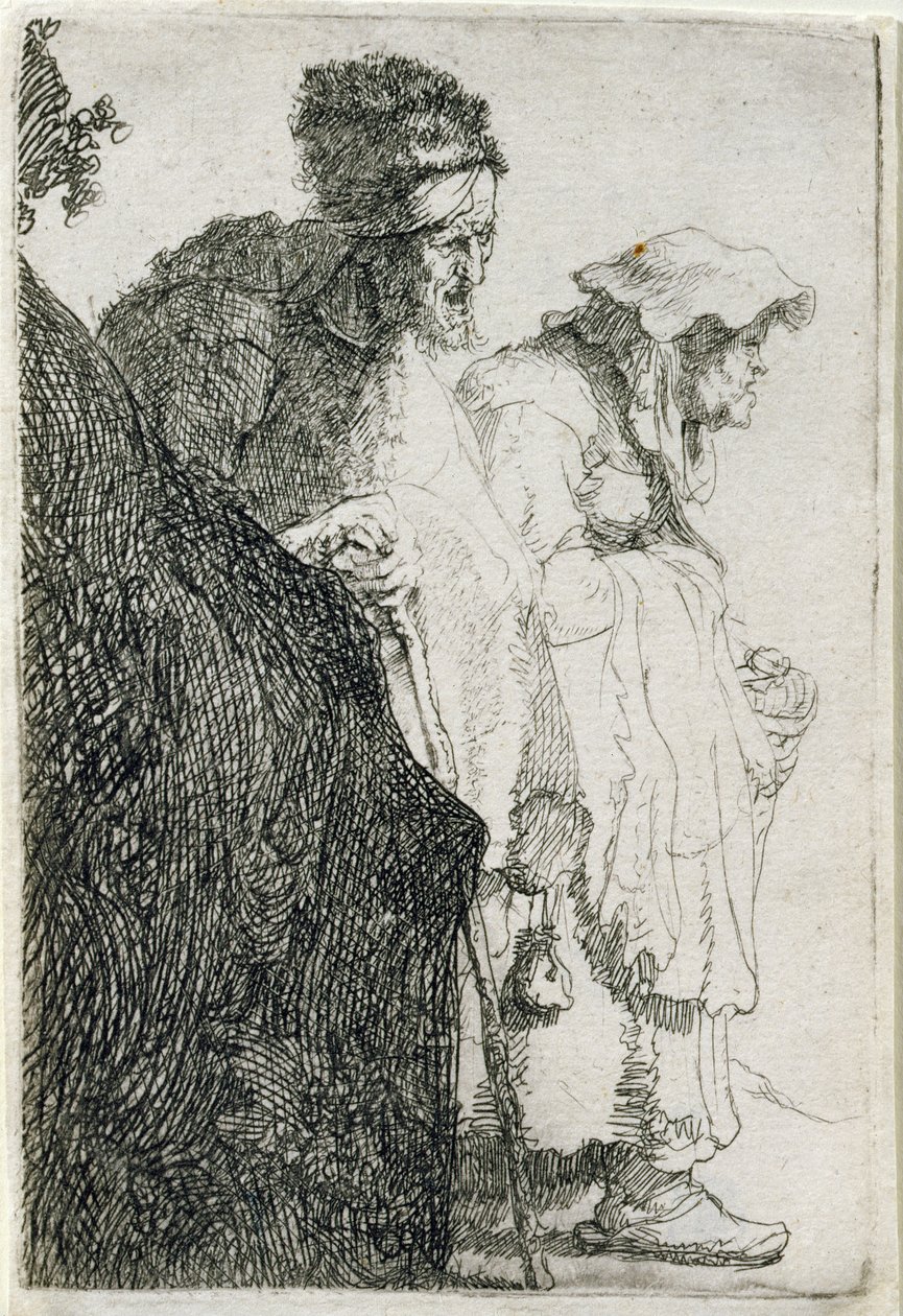 Mendicante uomo e donna dietro una banca, c.1630 da Rembrandt van Rijn
