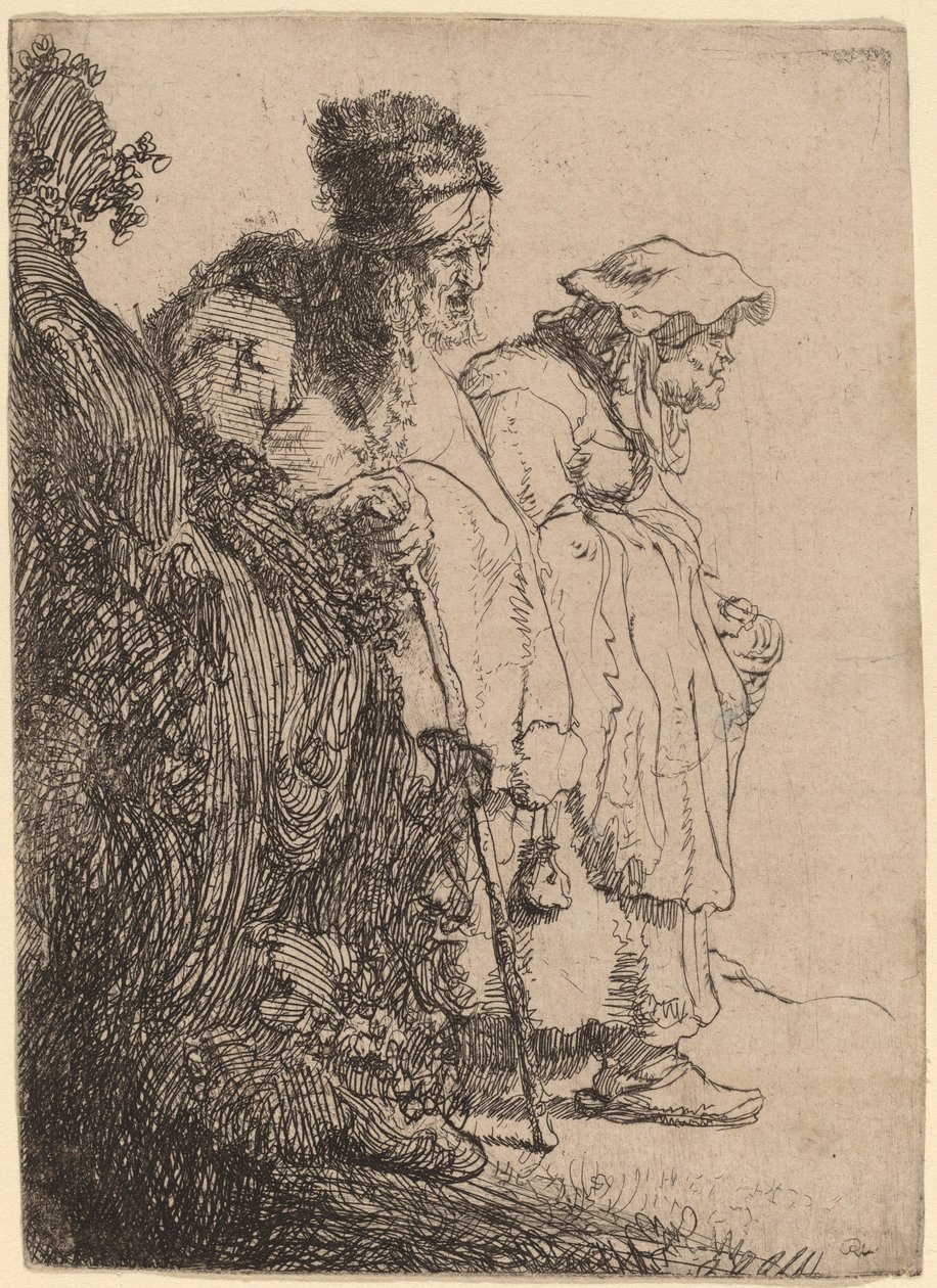 Mendicante Uomo e Donna dietro una Banca da Rembrandt van Rijn