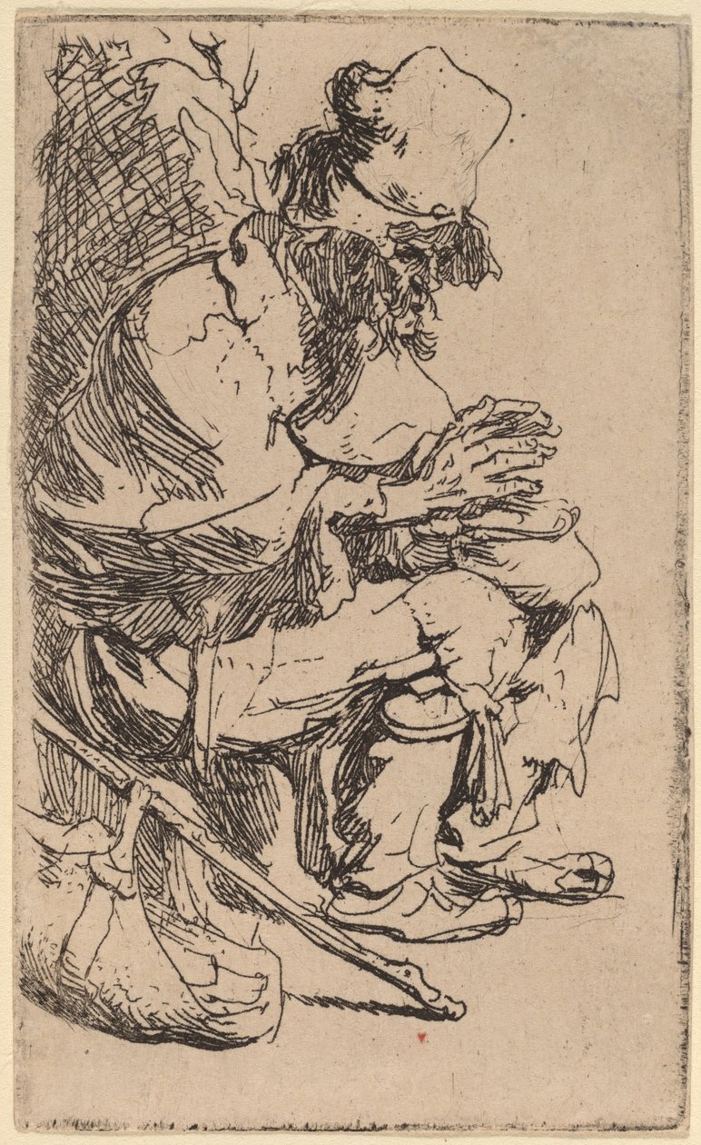 Mendicante seduto che si scalda le mani a un braciere da Rembrandt van Rijn
