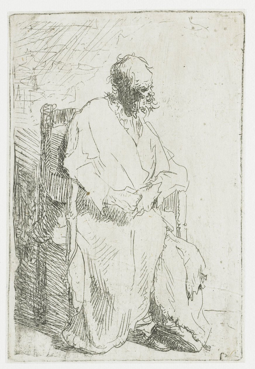 Mendicante, seduto su una poltrona da Rembrandt van Rijn