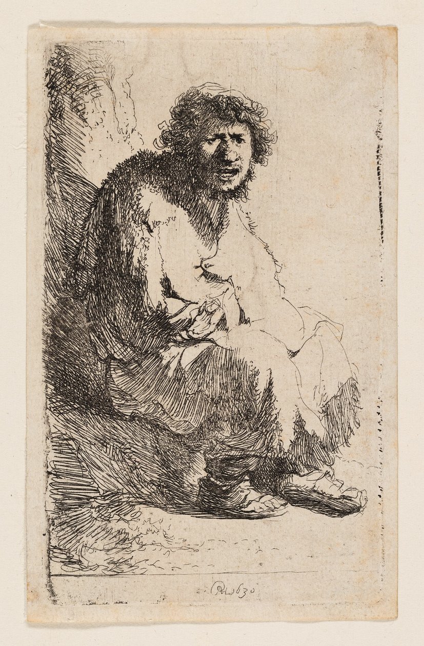 Mendicante Seduto su una Sponda da Rembrandt van Rijn
