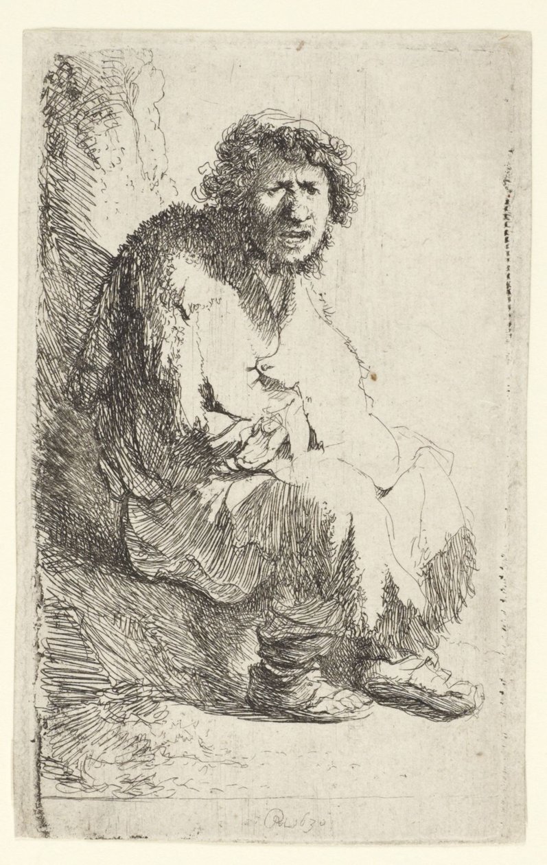 Mendicante seduto su una panchina da Rembrandt van Rijn