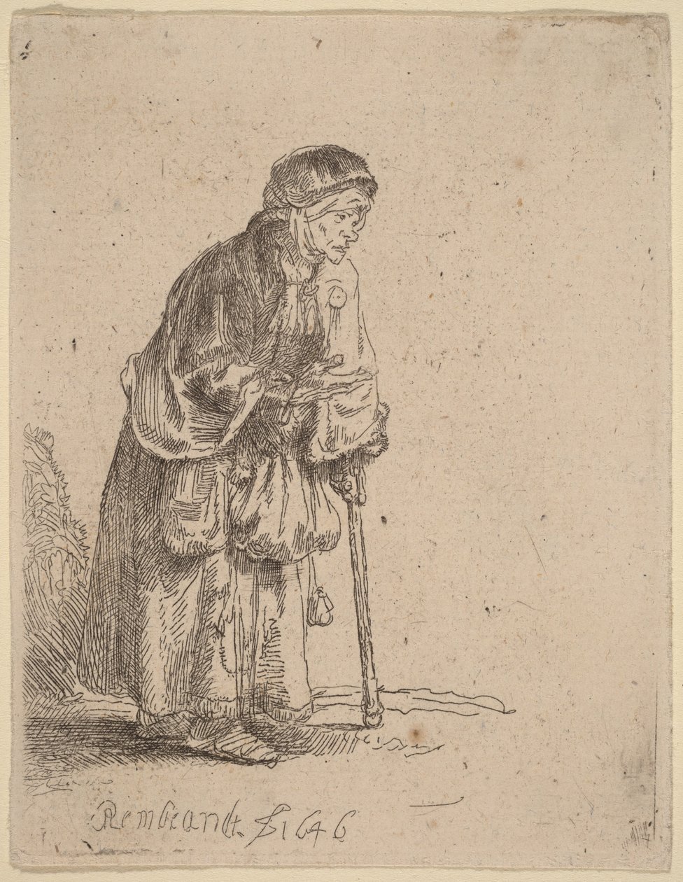 Mendicante appoggiata a un bastone da Rembrandt van Rijn