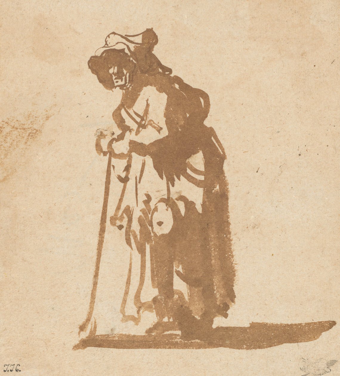 Mendicante donna appoggiata a un bastone da Rembrandt van Rijn