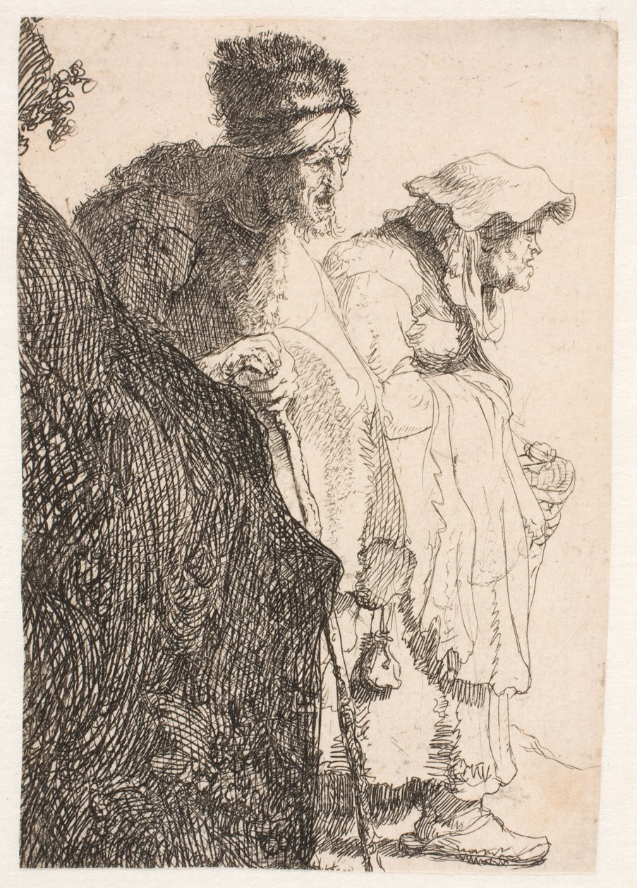 Un mendicante e una mendicante dietro una banca da Rembrandt van Rijn