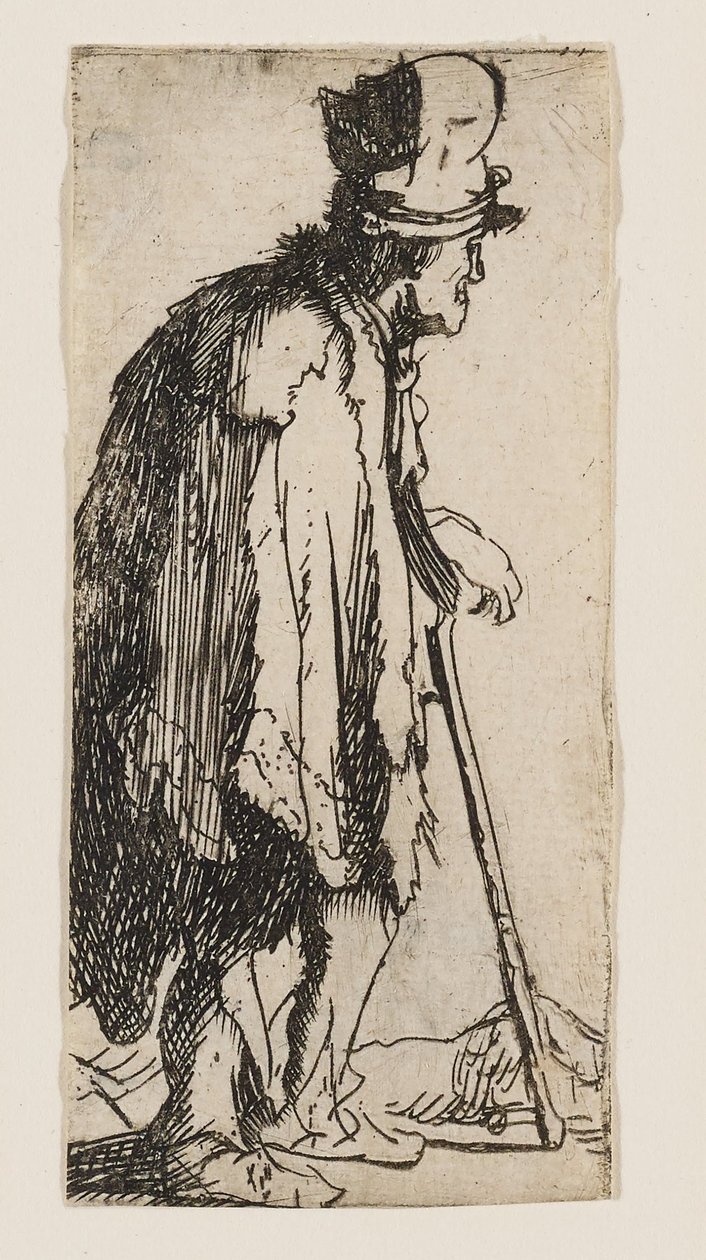 Mendicante con una mano paralizzata, appoggiato a un bastone da Rembrandt van Rijn