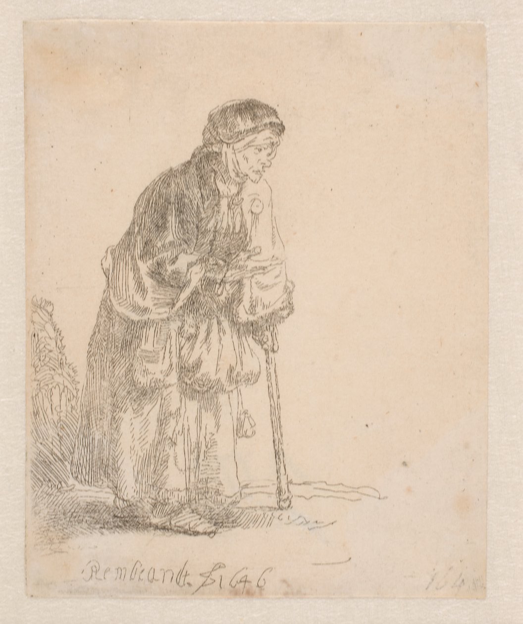 Mendicante appoggiata a un bastone da Rembrandt van Rijn