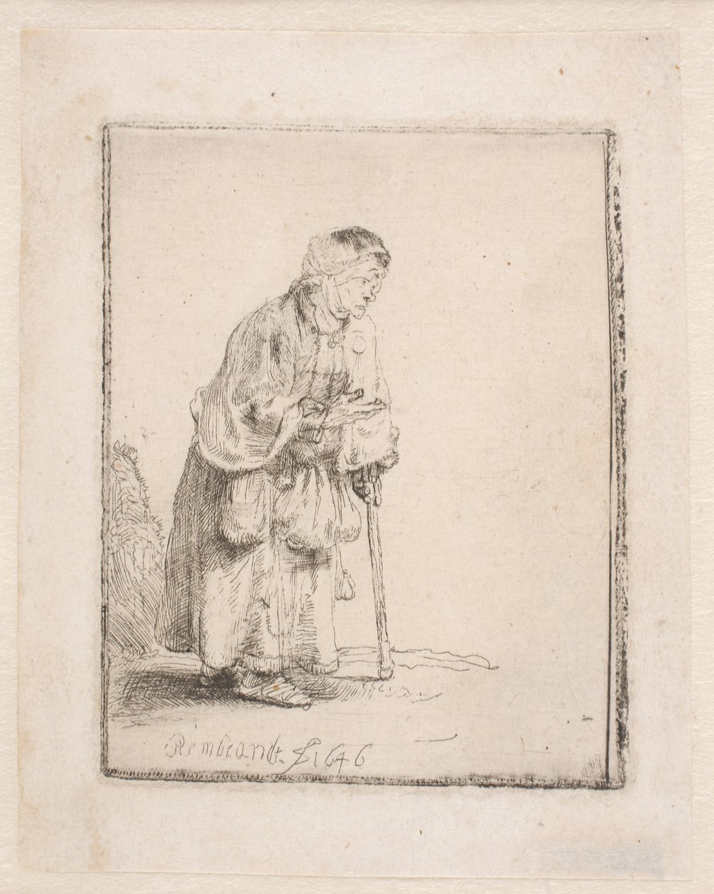 Mendicante appoggiata a un bastone da Rembrandt van Rijn