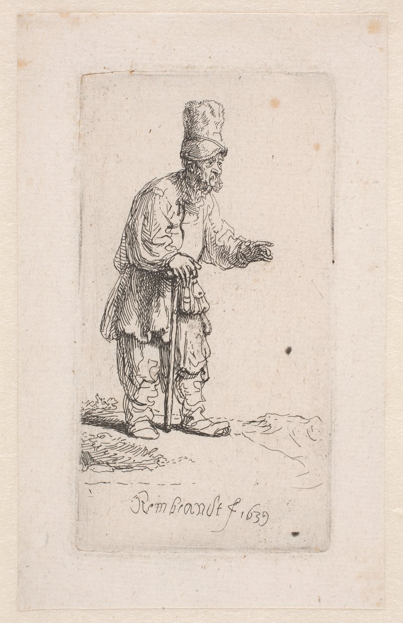 Contadino appoggiato a un bastone da Rembrandt van Rijn