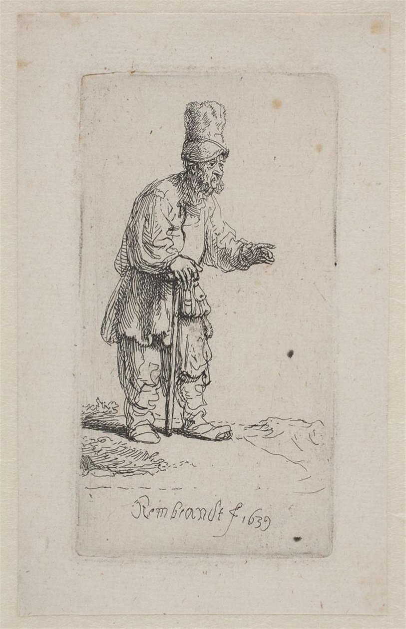 Contadino appoggiato a un bastone da Rembrandt van Rijn