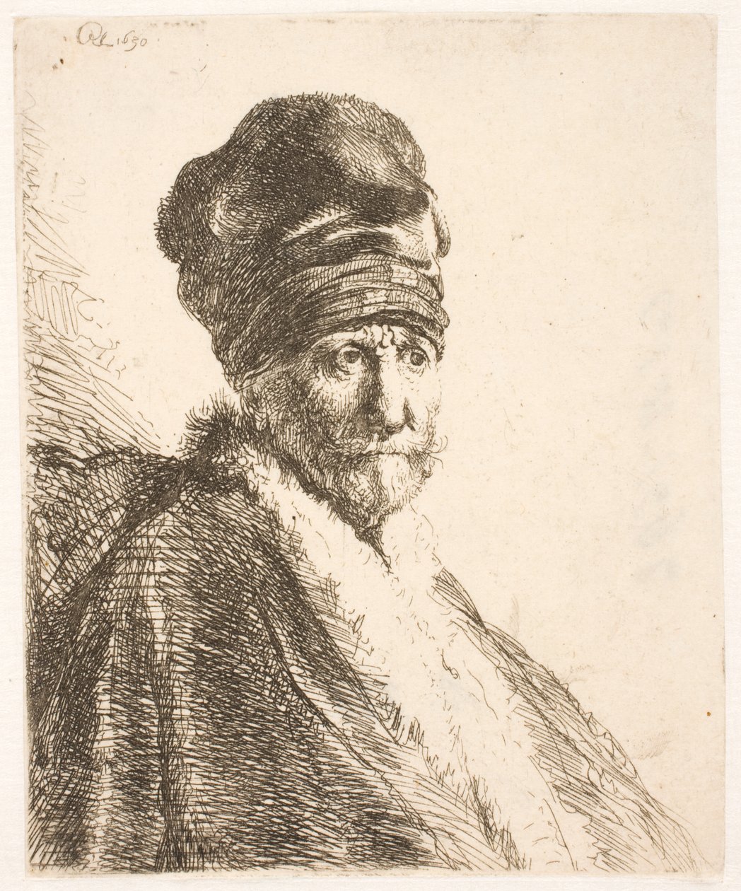 Busto di uomo (il padre di Rembrandt) con un berretto alto, visto di tre quarti da Rembrandt van Rijn