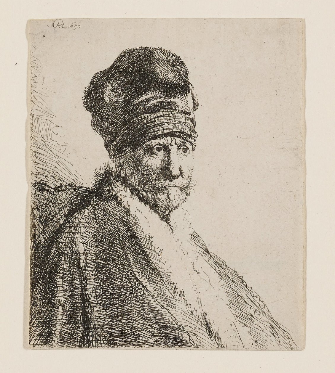 Busto di un uomo con un berretto alto da Rembrandt van Rijn