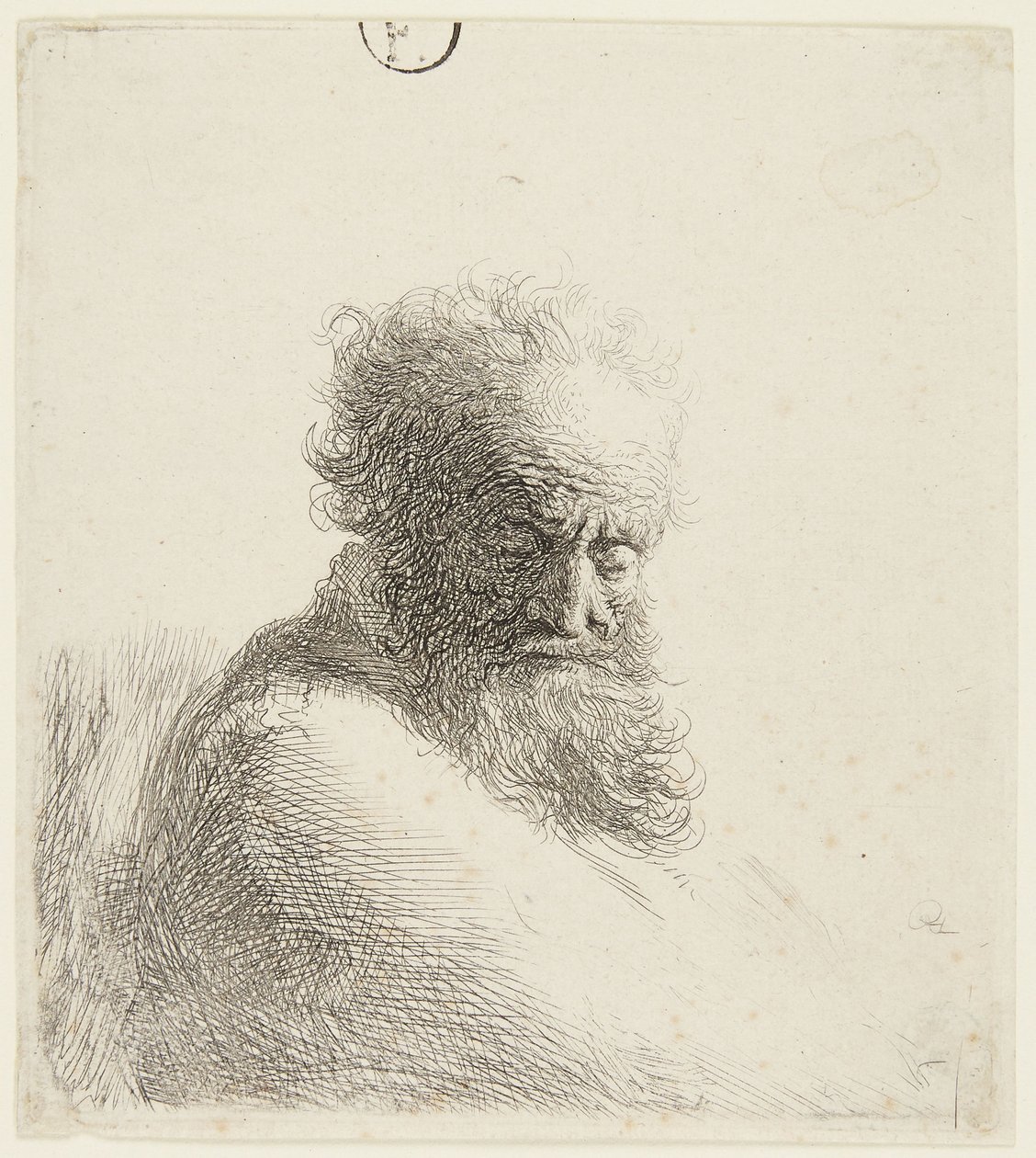 Busto di un anziano, con lo sguardo rivolto verso il basso, di tre quarti a destra da Rembrandt van Rijn