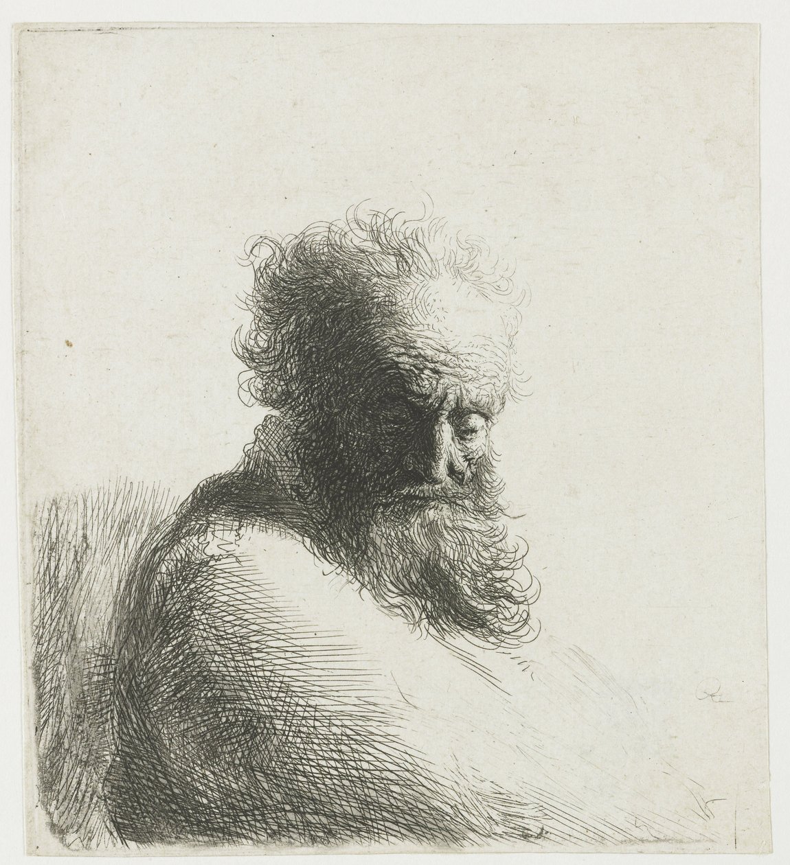 Busto di un vecchio barbuto, che guarda in basso, tre quarti a destra da Rembrandt van Rijn