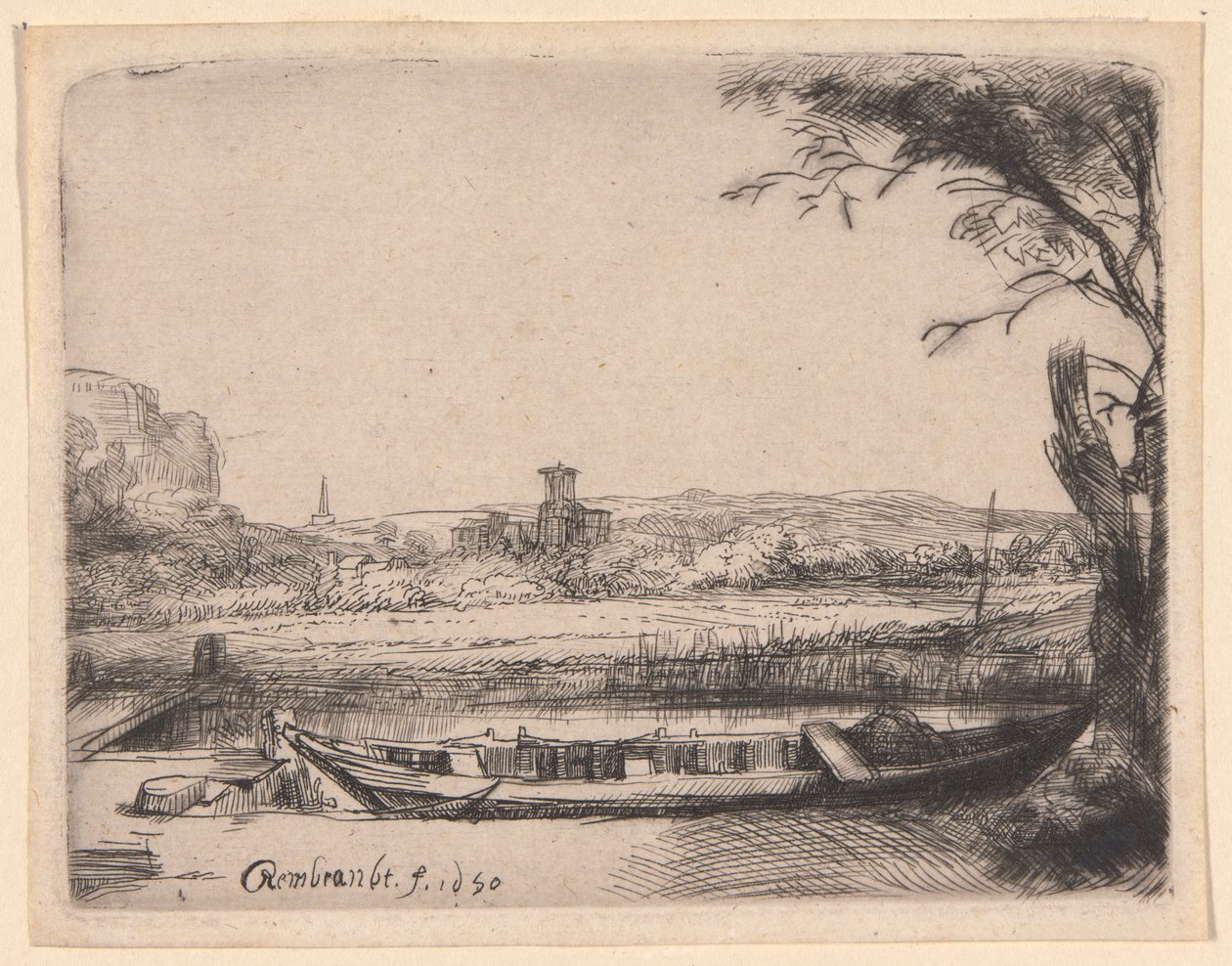 Canale con una Grande Barca e un Ponte da Rembrandt van Rijn