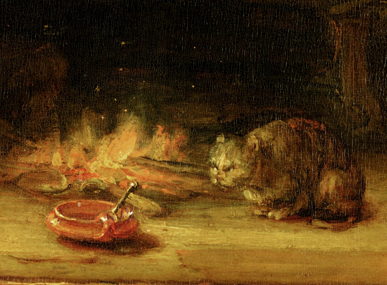 Gatto, dettaglio della Sacra Famiglia con una tenda da Rembrandt van Rijn