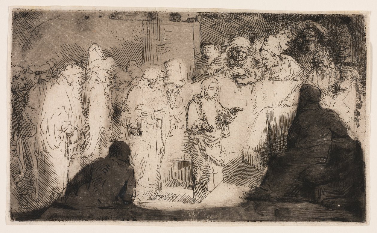 Cristo che disputa con i dottori: uno schizzo da Rembrandt van Rijn