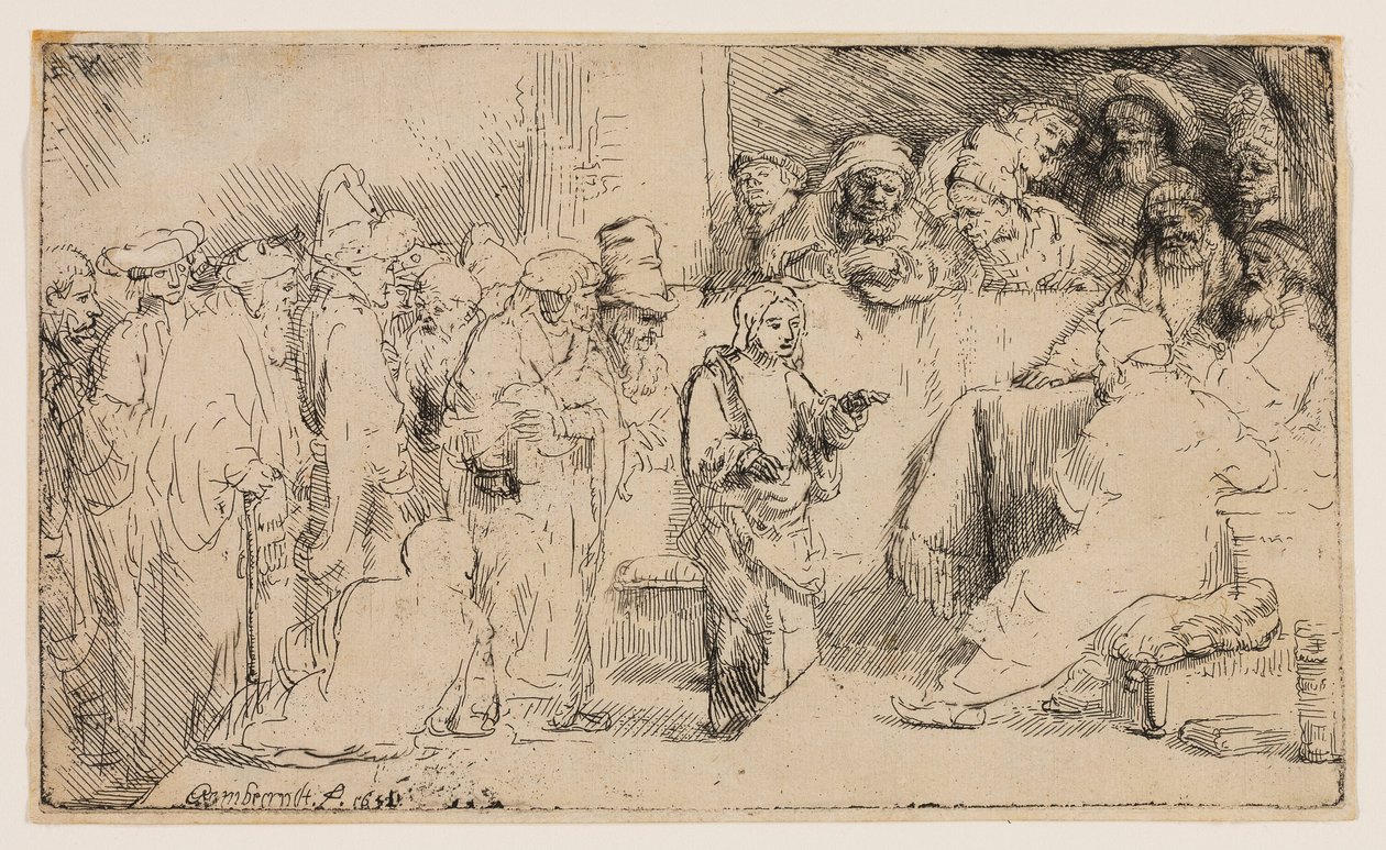 Cristo che disputa con i dottori: uno schizzo da Rembrandt van Rijn