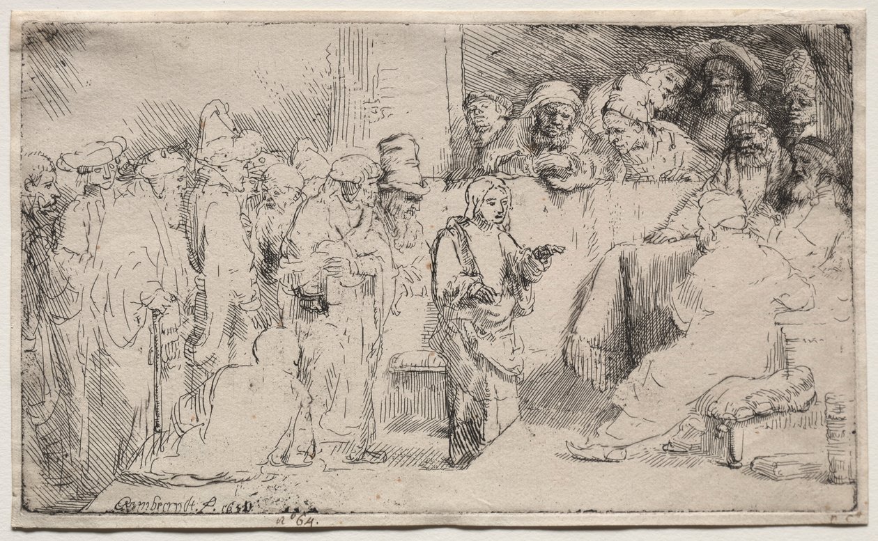 Cristo che disputa con i dottori: uno schizzo, 1652 da Rembrandt van Rijn