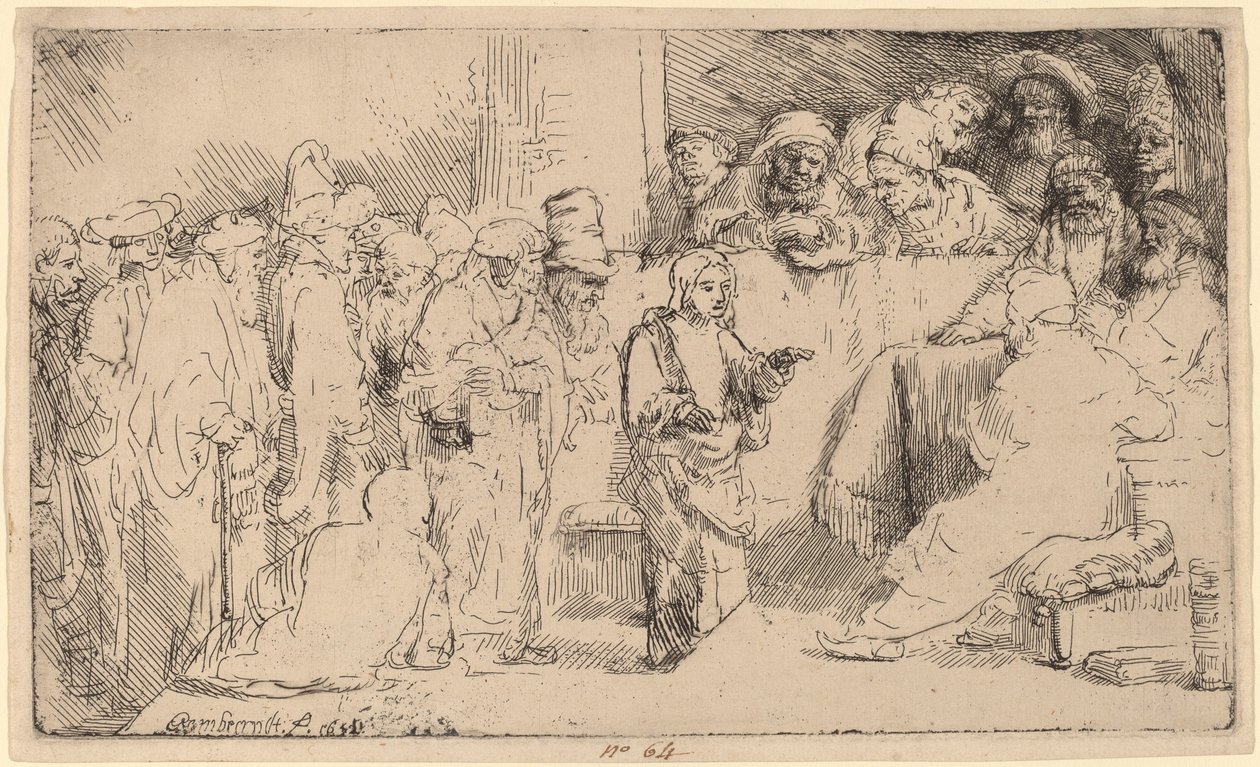 Cristo disputa con i dottori: uno schizzo da Rembrandt van Rijn