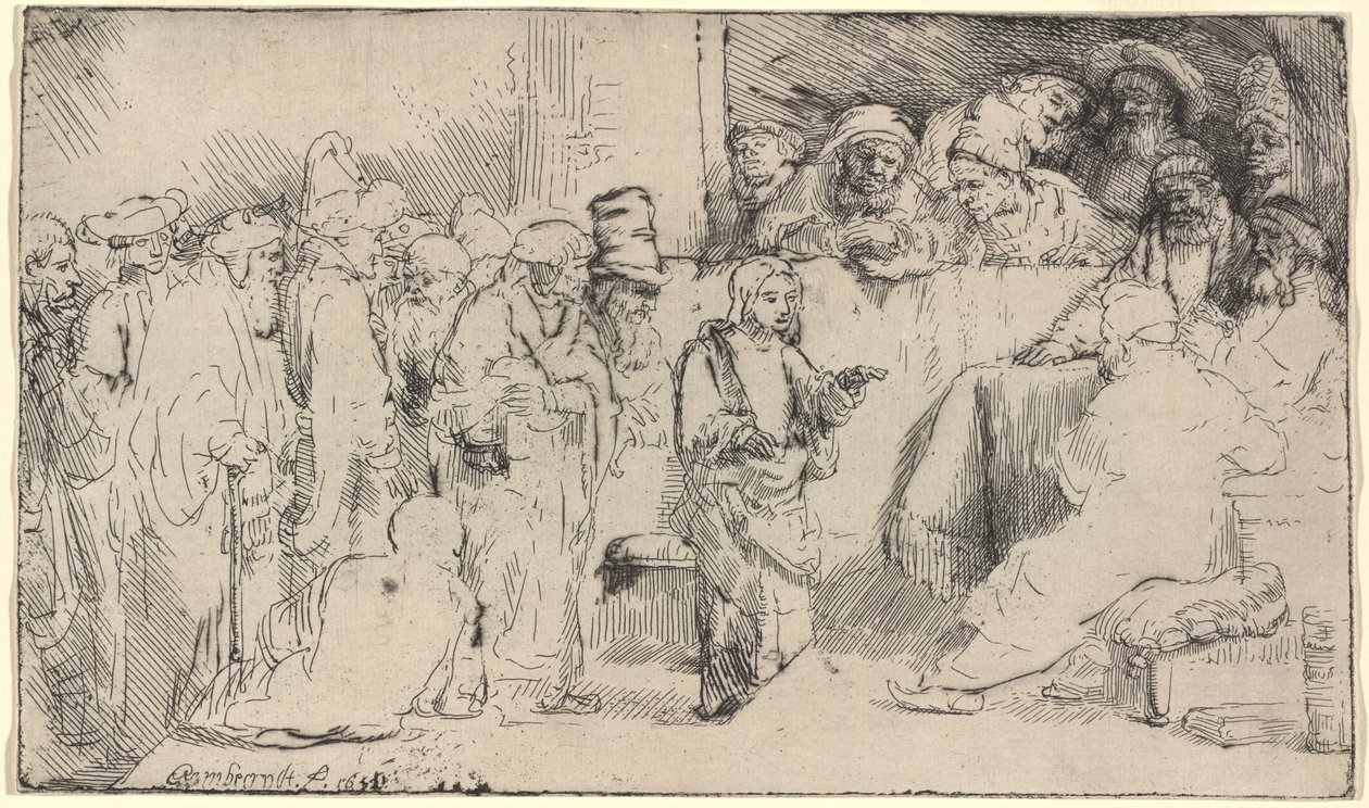 Cristo che disputa con i dottori: uno schizzo da Rembrandt van Rijn