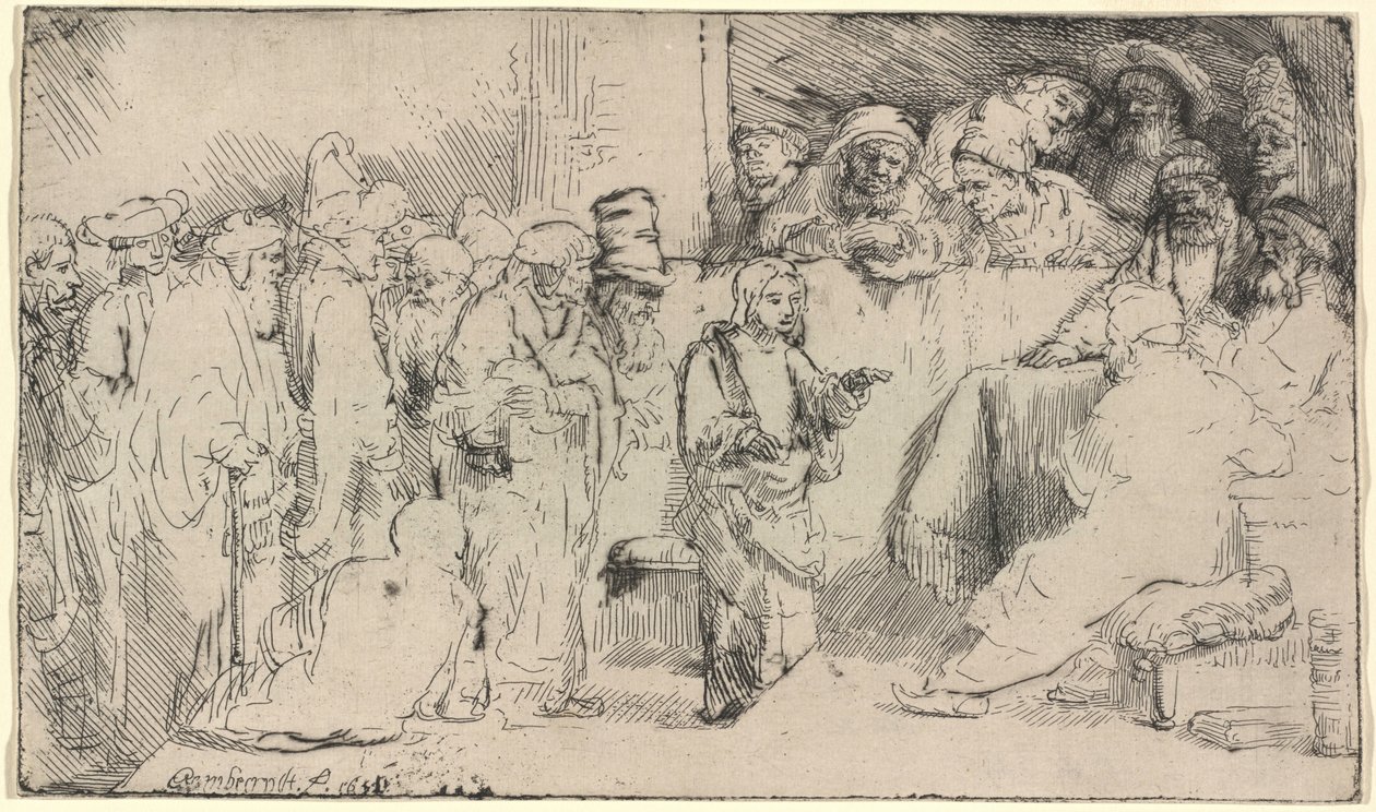 Cristo che discute con i dottori: uno schizzo da Rembrandt van Rijn